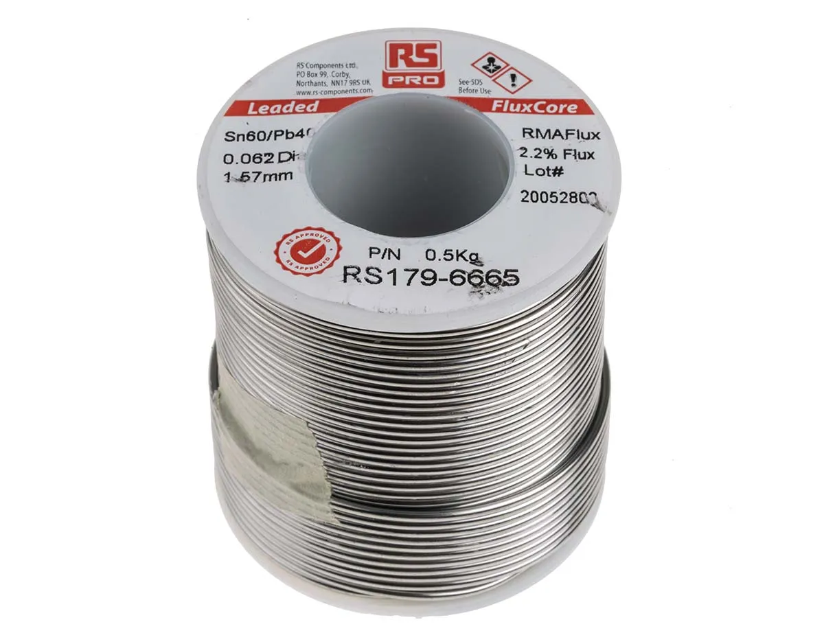 Lega saldante con piombo RS PRO, Ø 1.57mm, punto fusione 183°C, 500g