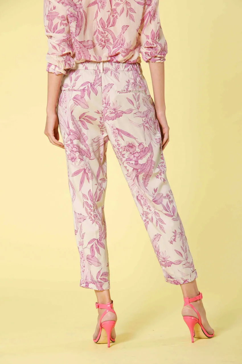Linda Summer pantalon chino jogger femme en twill tencel imprimé floral relaxed