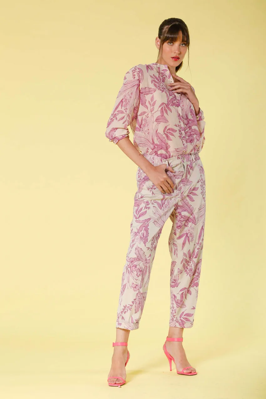 Linda Summer pantalon chino jogger femme en twill tencel imprimé floral relaxed