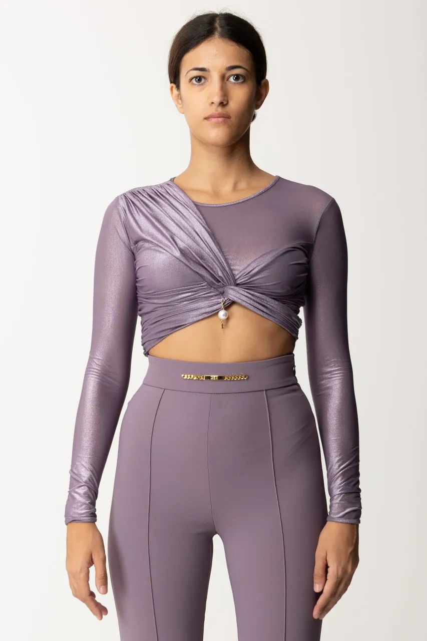 Maglia crop in maglina laminata CANDY VIOLET