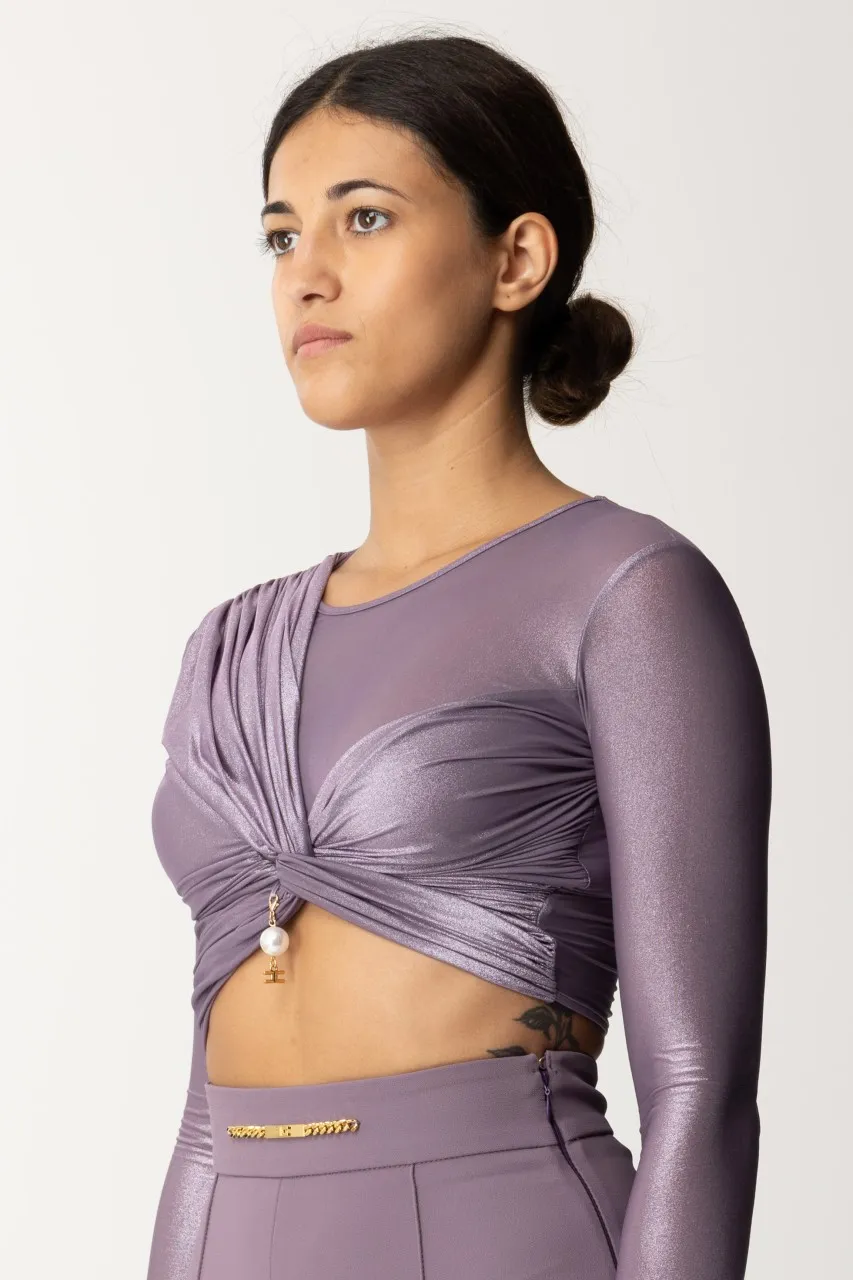 Maglia crop in maglina laminata CANDY VIOLET