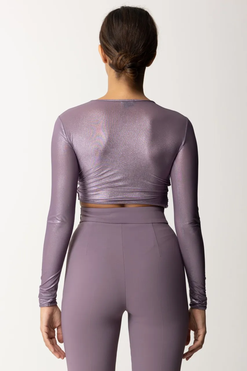Maglia crop in maglina laminata CANDY VIOLET