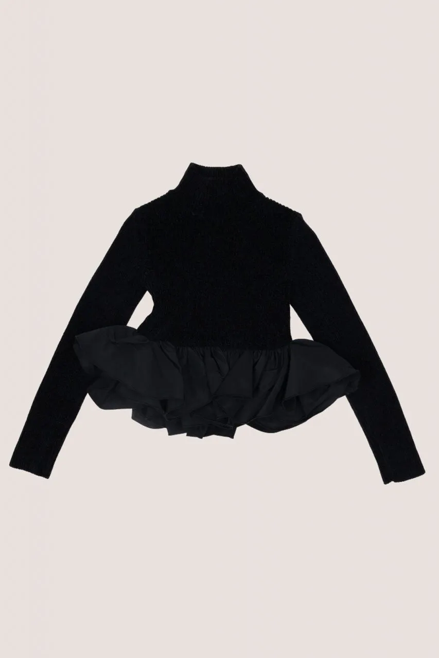 Maglia in ciniglia con rouches Nero