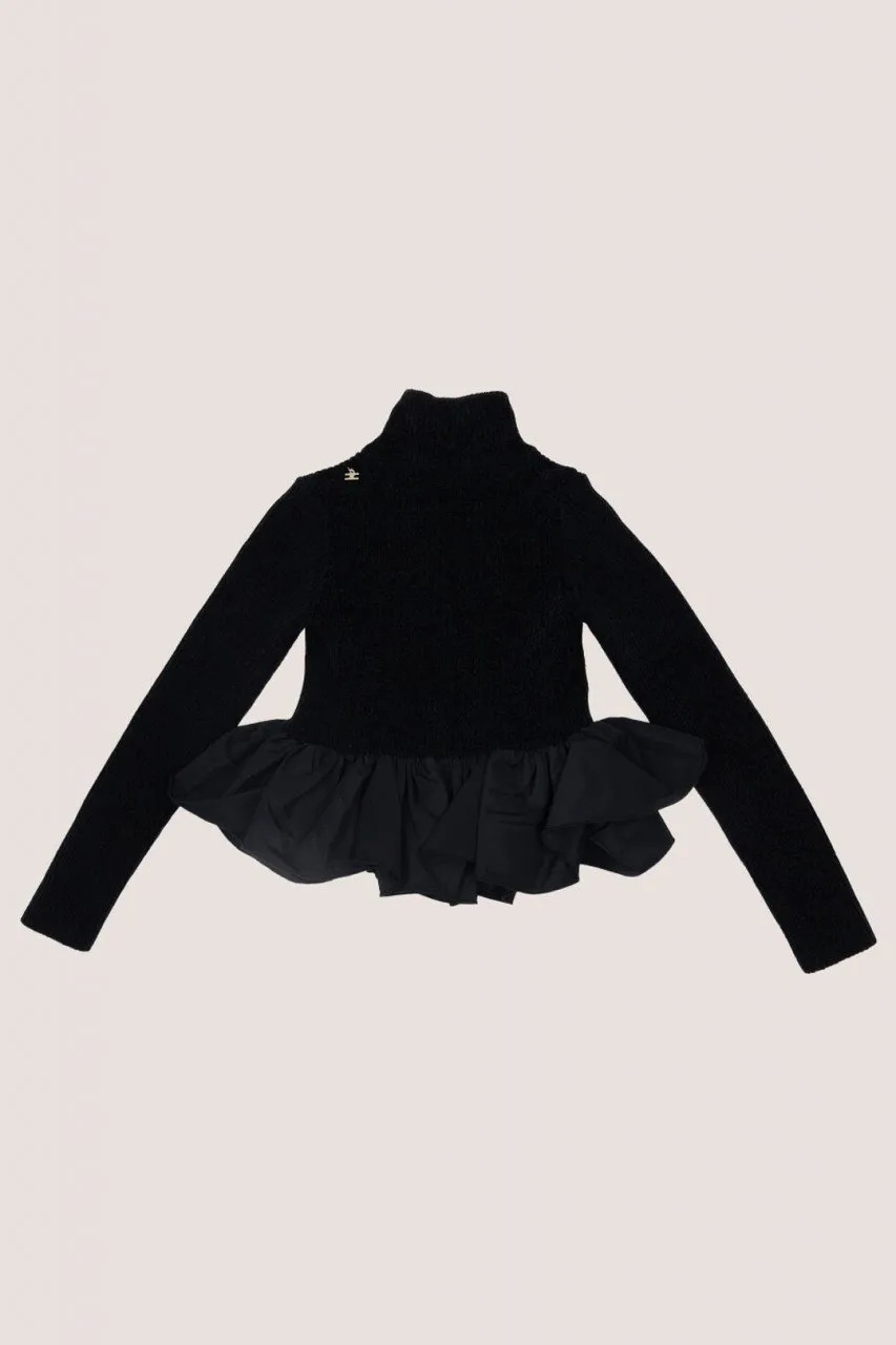 Maglia in ciniglia con rouches Nero