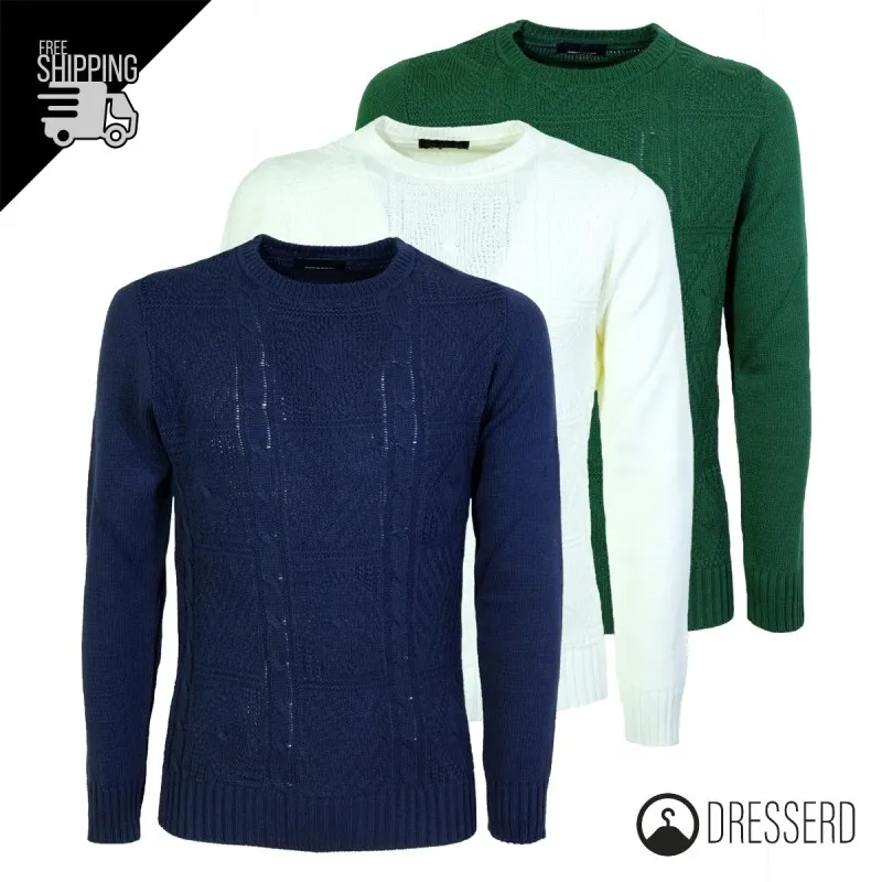 Maglia Uomo Invernale Dresserd Maglione girocollo trama lavorata