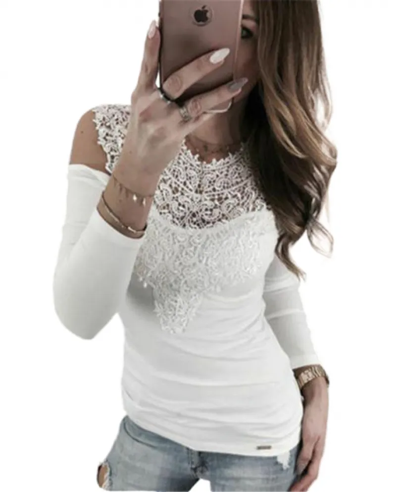 Maglietta da donna con camicetta a maniche lunghe alla moda Scava fuori la spalla