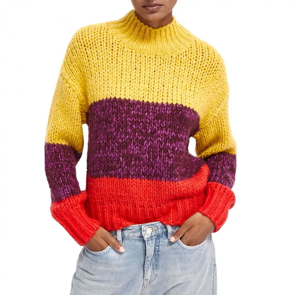 Maglione A Collo Alto In Maglia Spessa, Giallo