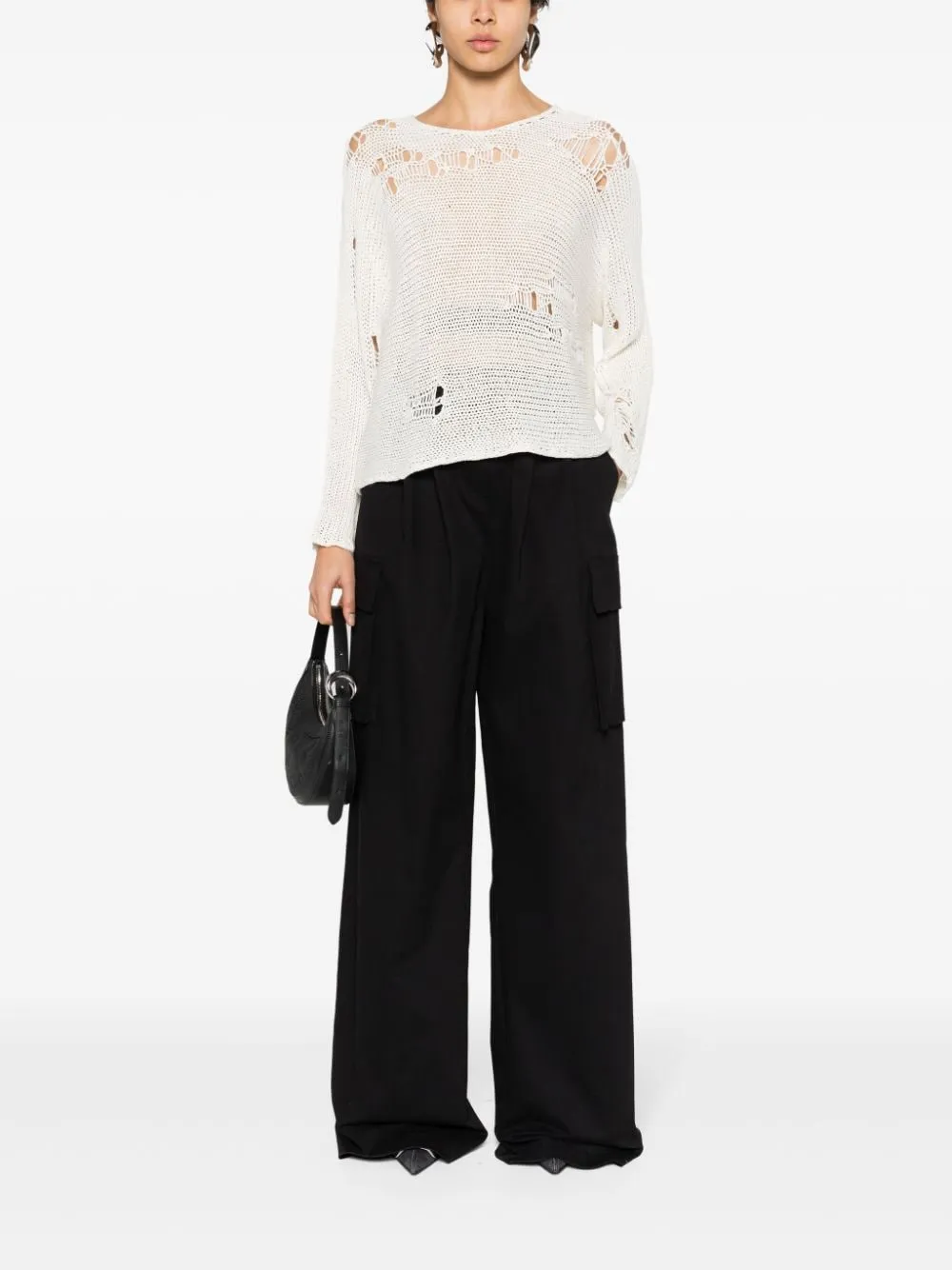 Maglione Boyfriend con effetto vissuto in bianco - donna