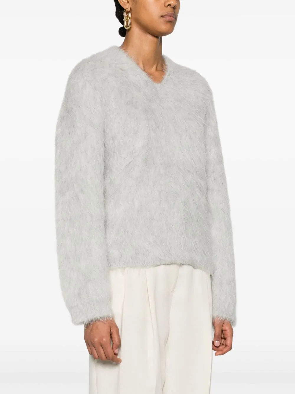 Maglione con scollo a v in grigio - donna