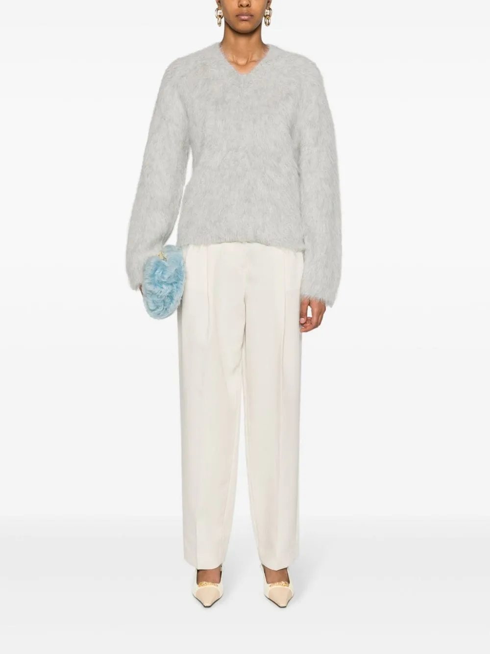 Maglione con scollo a v in grigio - donna