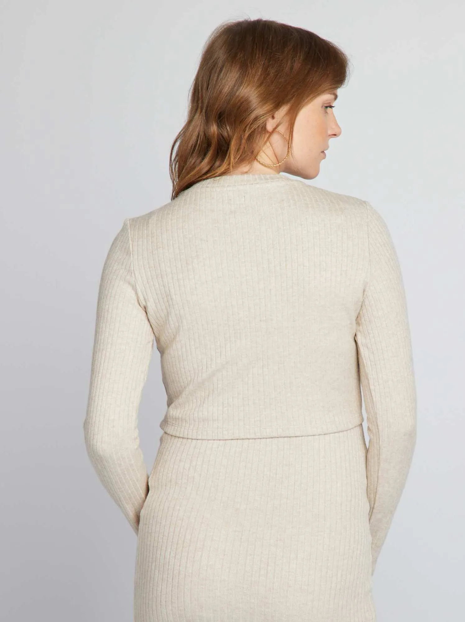 Maglione cropped premaman in maglia a coste - BEIGE