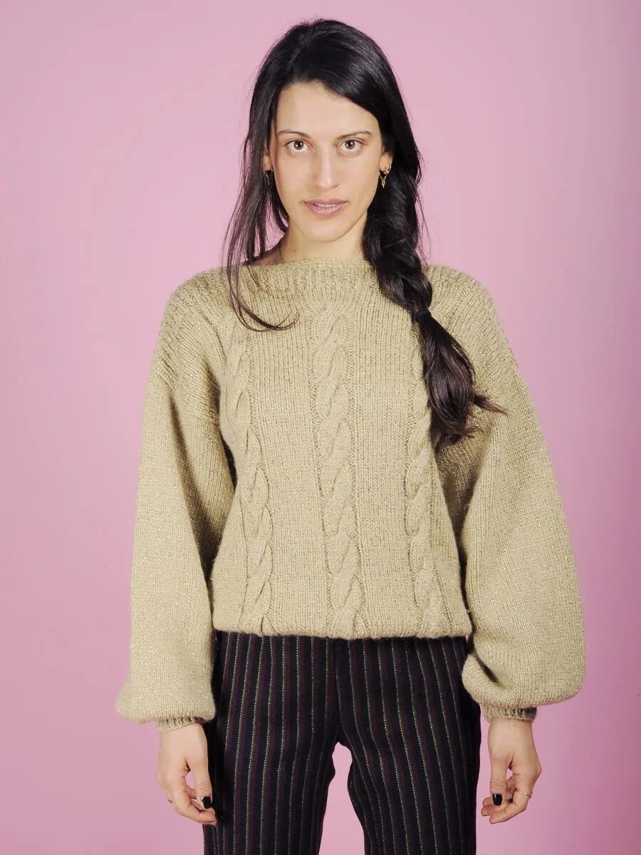Maglione fatto a mano sabbia e lurex oro