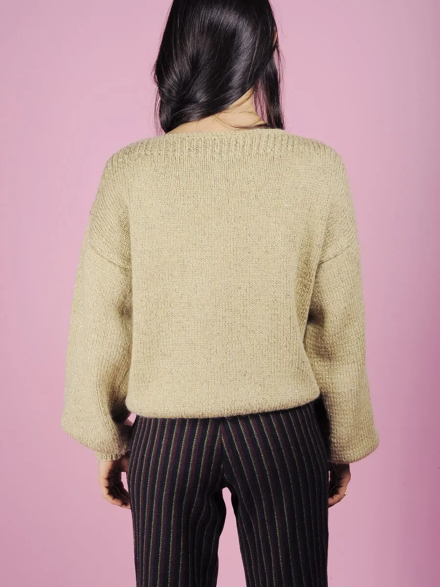 Maglione fatto a mano sabbia e lurex oro
