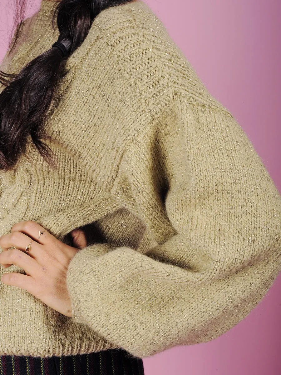 Maglione fatto a mano sabbia e lurex oro