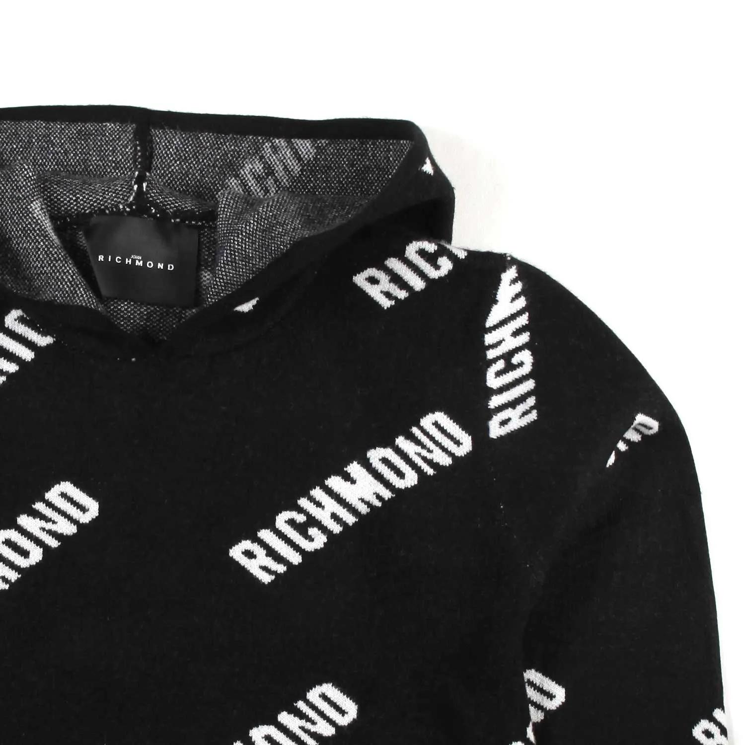 Maglione Unisex Nero Con Cappuccio E Loghi Bianchi