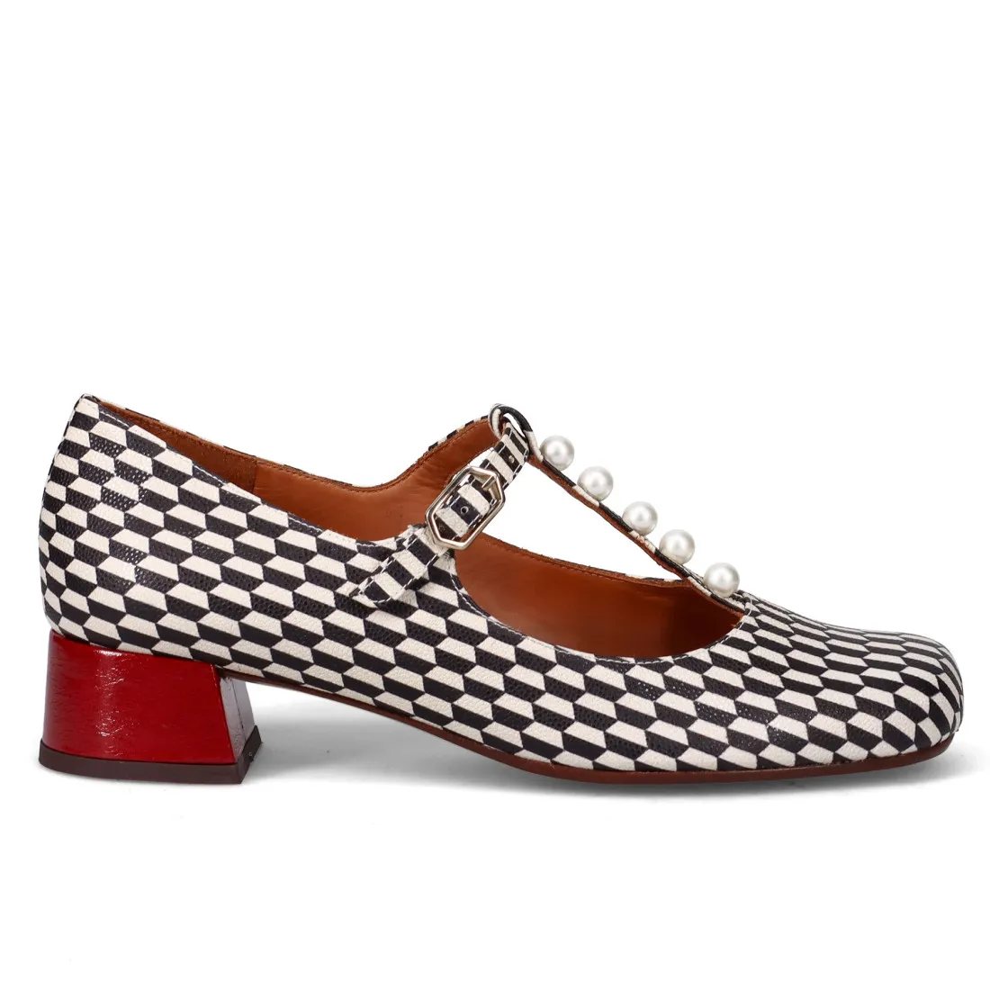 Mary Jane Chie Mihara Reyta bianco e nero con perle