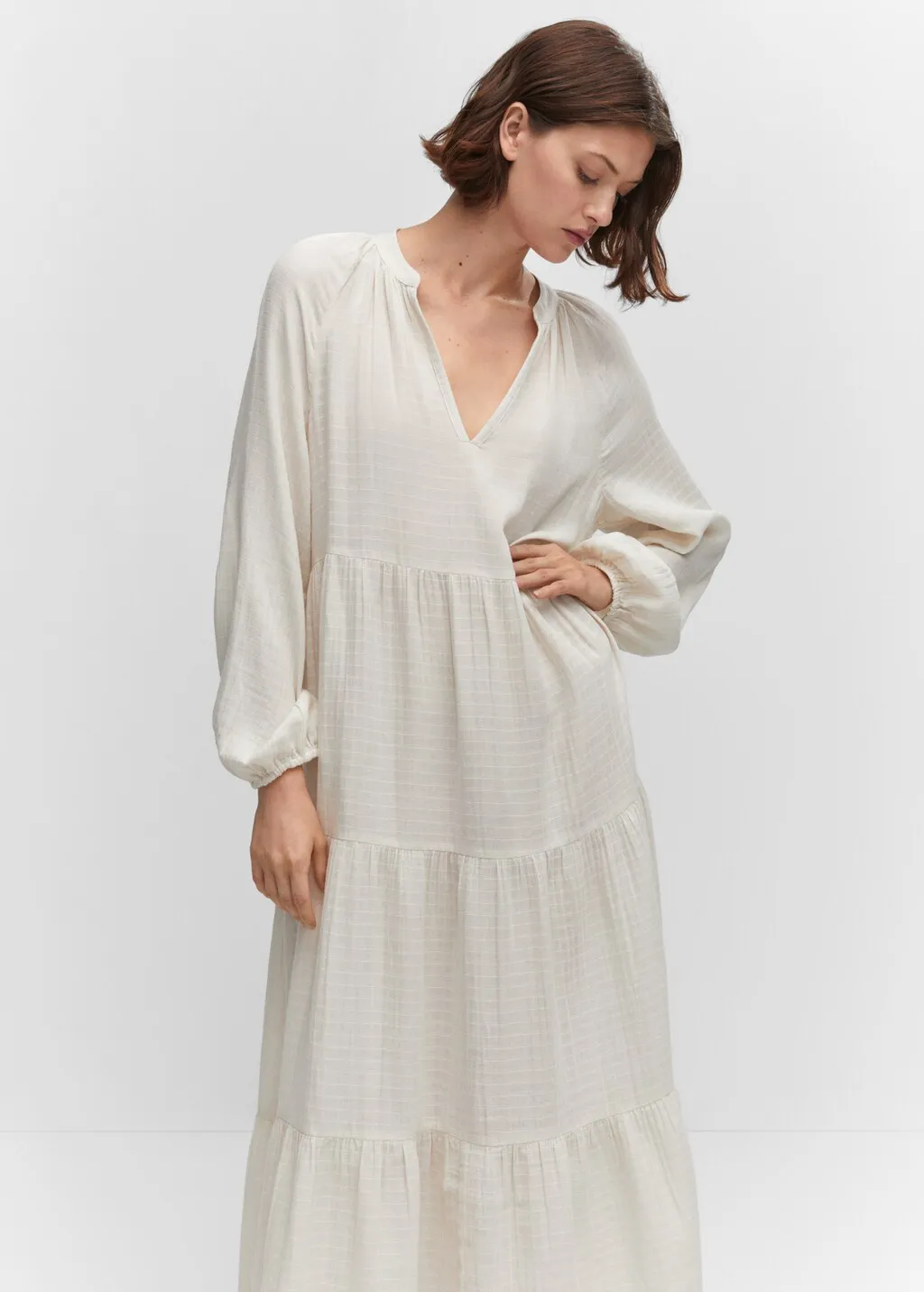 Maxi vestito cotone collo a V