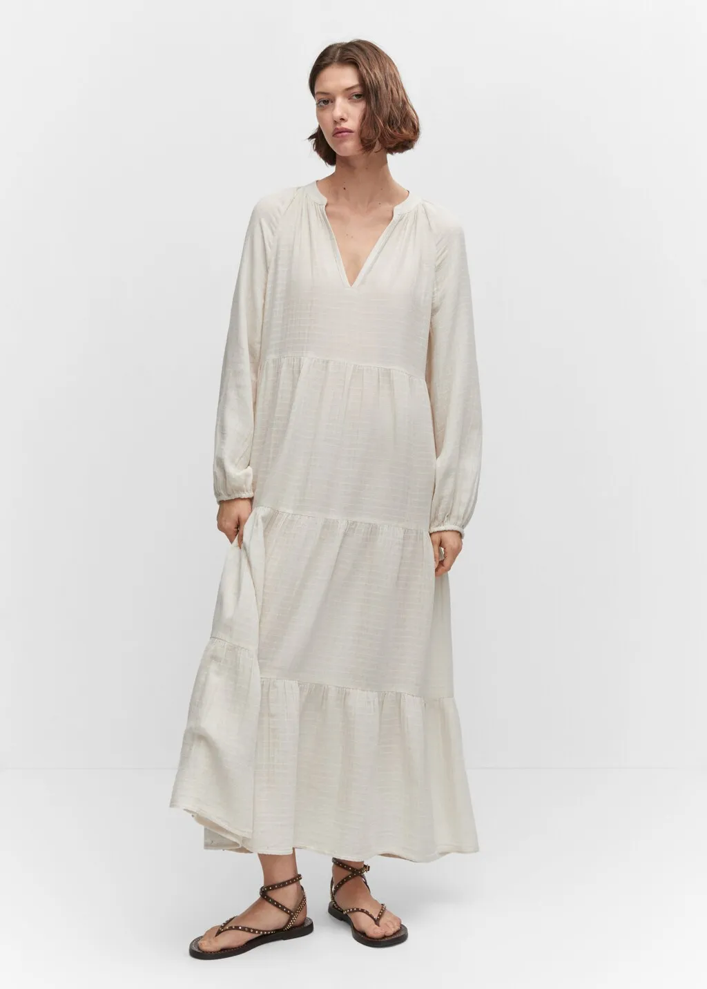 Maxi vestito cotone collo a V