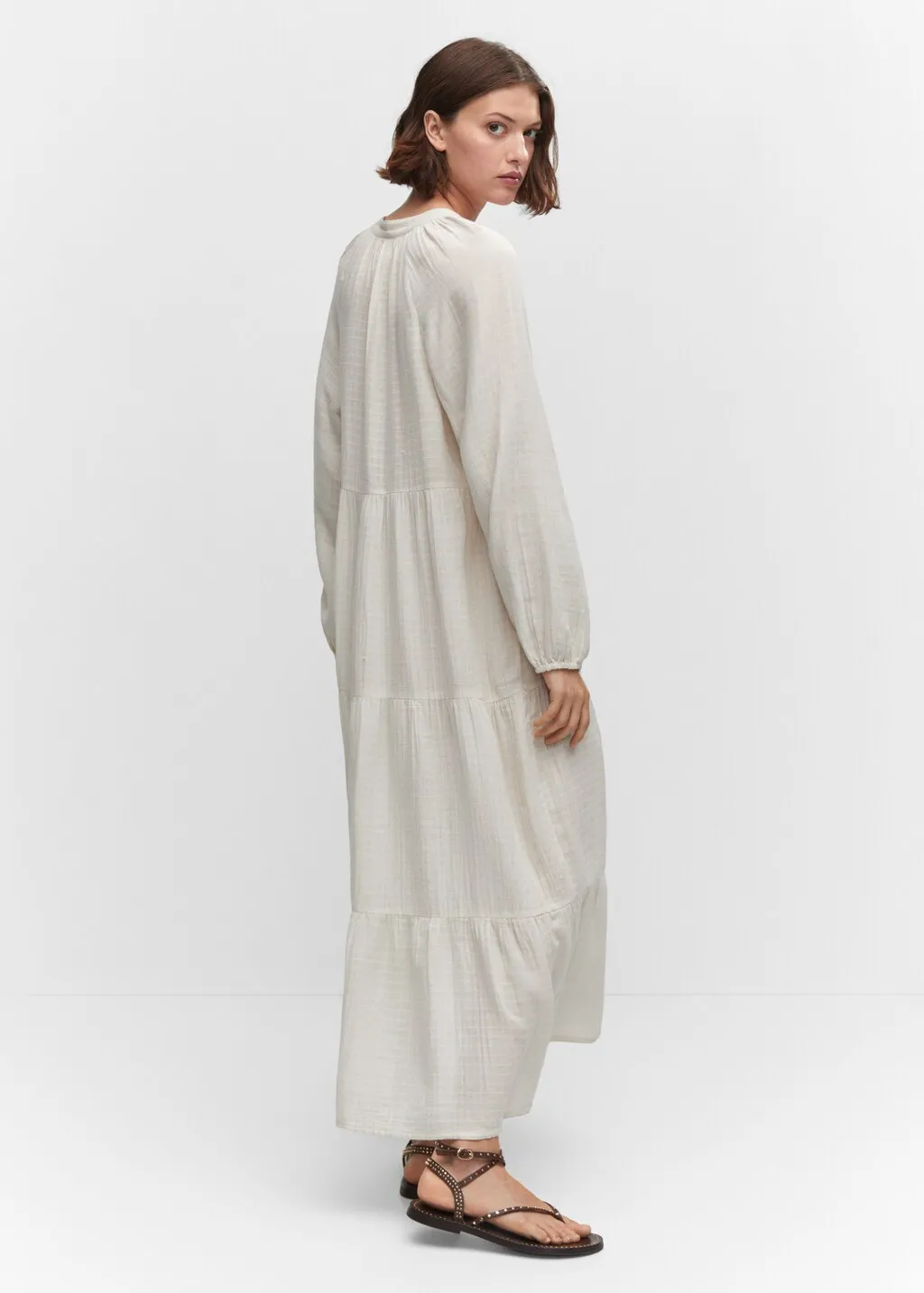 Maxi vestito cotone collo a V