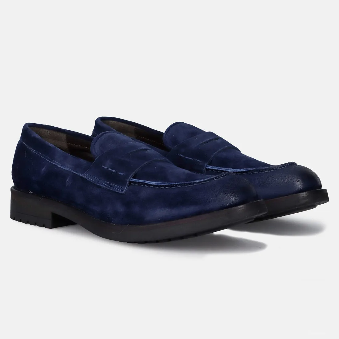 Mocassino artigianale da uomo Jp/David in camoscio blu