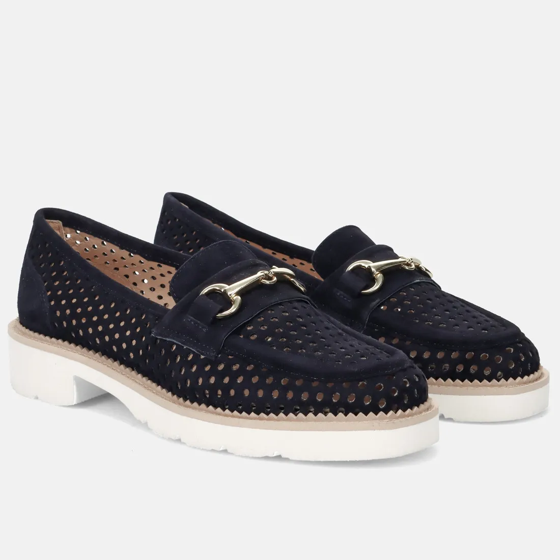 Mocassino da donna Luca Grossi in camoscio forato blu