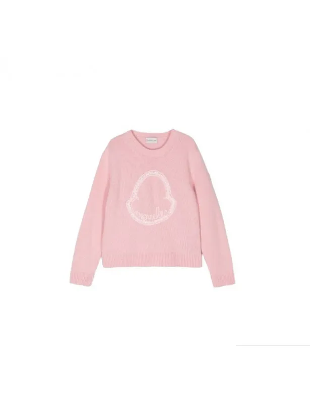 MONCLER     Maglione rosa con logo cucito Moncler