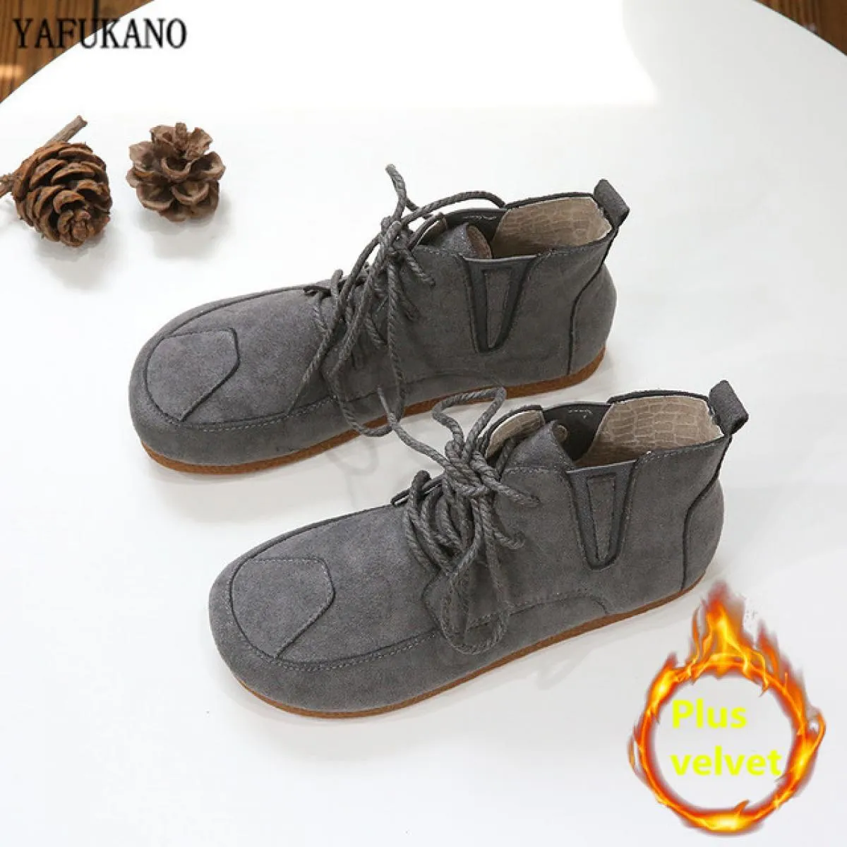 Mori Girl Stivaletti corti piatti in pelle scamosciata retrò con punta tonda Stivaletti casual fatti a mano con suola morbida st