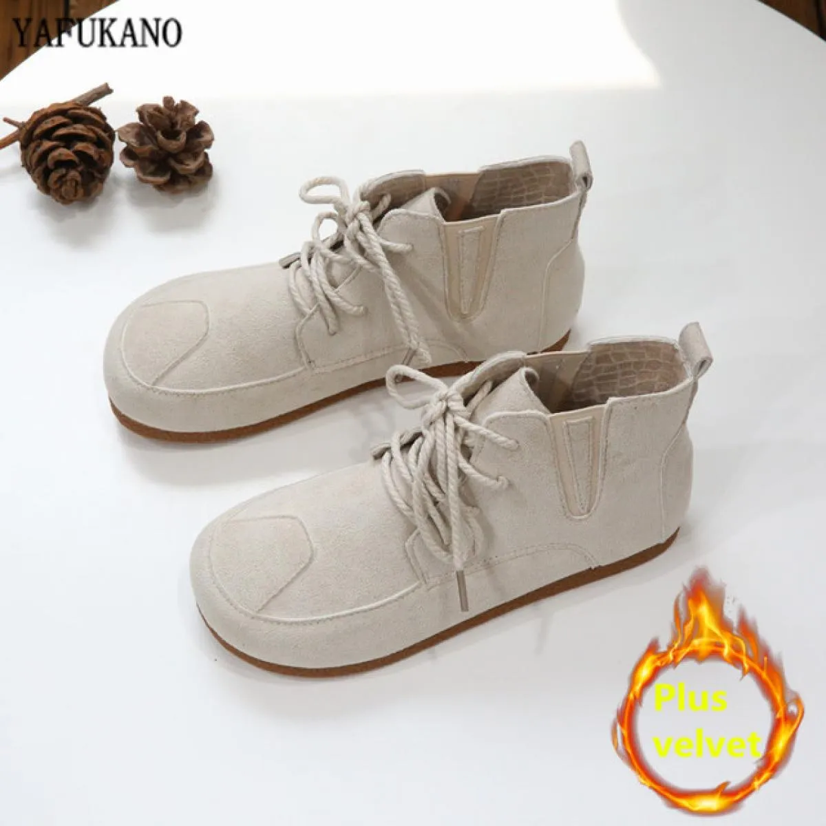 Mori Girl Stivaletti corti piatti in pelle scamosciata retrò con punta tonda Stivaletti casual fatti a mano con suola morbida st
