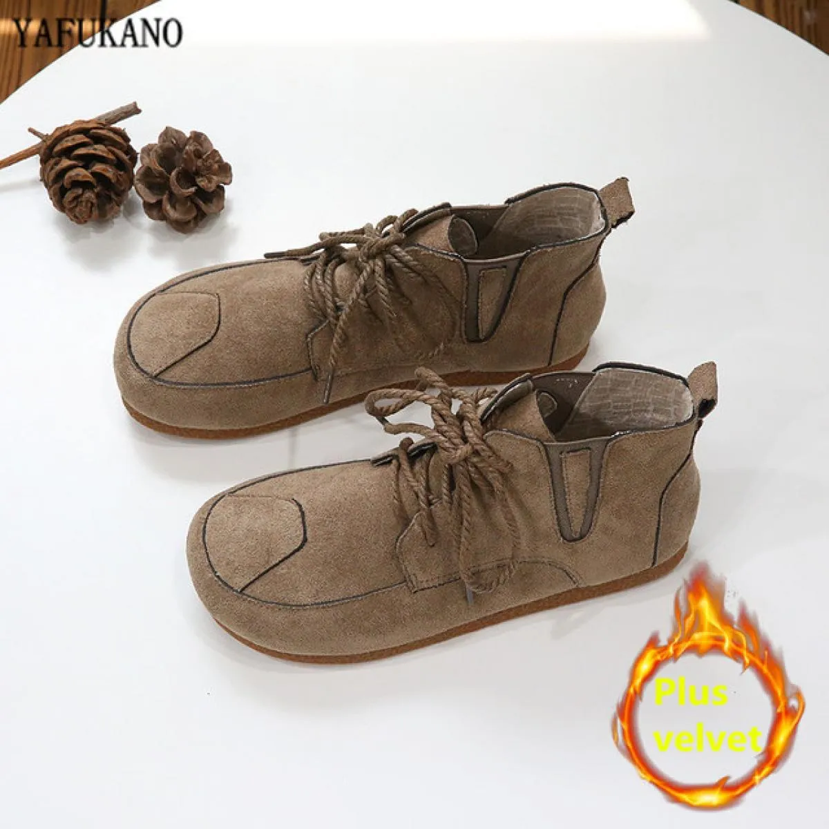 Mori Girl Stivaletti corti piatti in pelle scamosciata retrò con punta tonda Stivaletti casual fatti a mano con suola morbida st