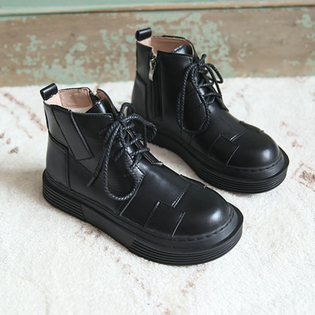 Mori Girl Stivaletti retrò letterari fatti a mano con plateau comfort Stivaletti con punta tonda Jk Scarpe uniformi con suola sp