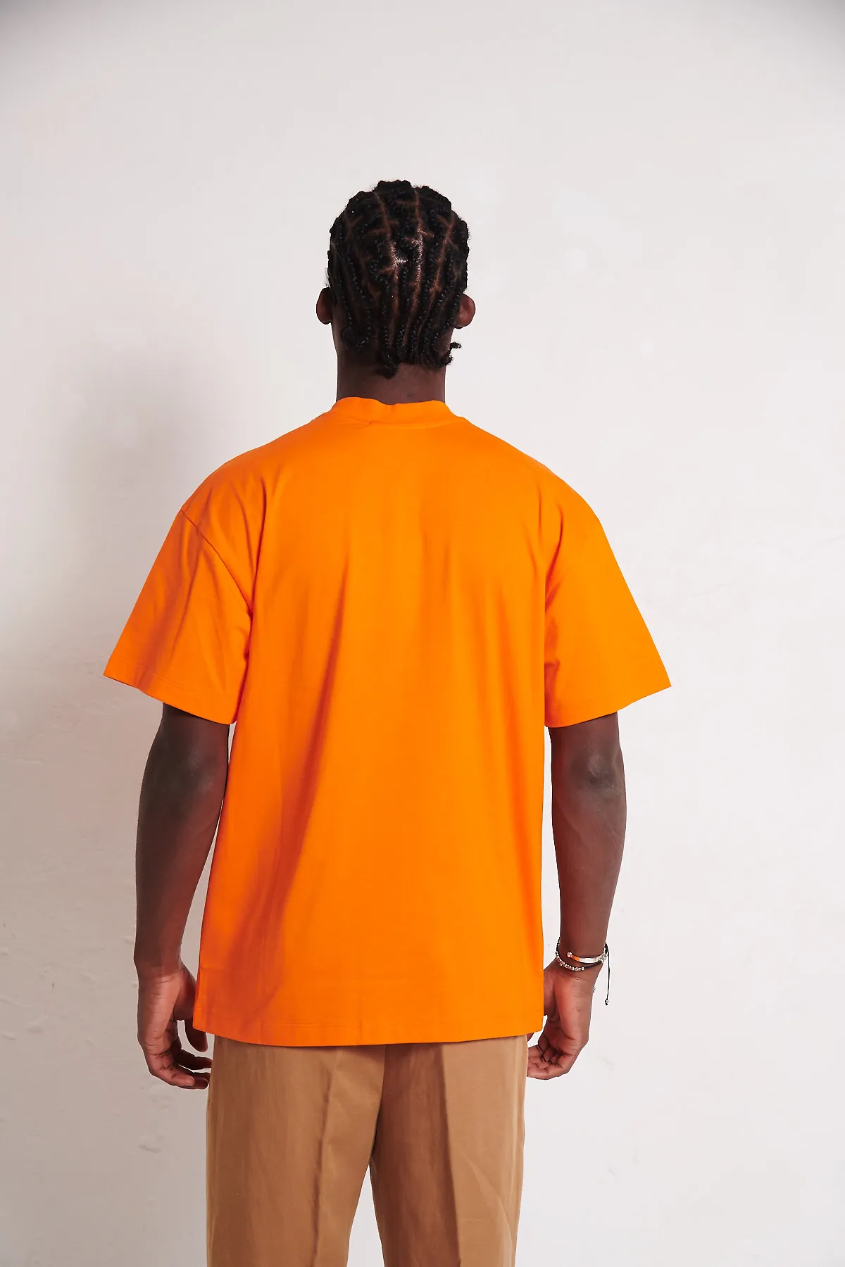 MSGM T-Shirt arancione col logo pennellato