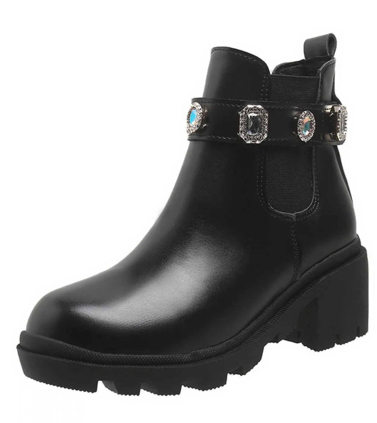 Nuovi stivaletti da donna con strass di cristallo Slip On Platform Stivaletti da donna in pelle PU Primavera Autunno Calzature d