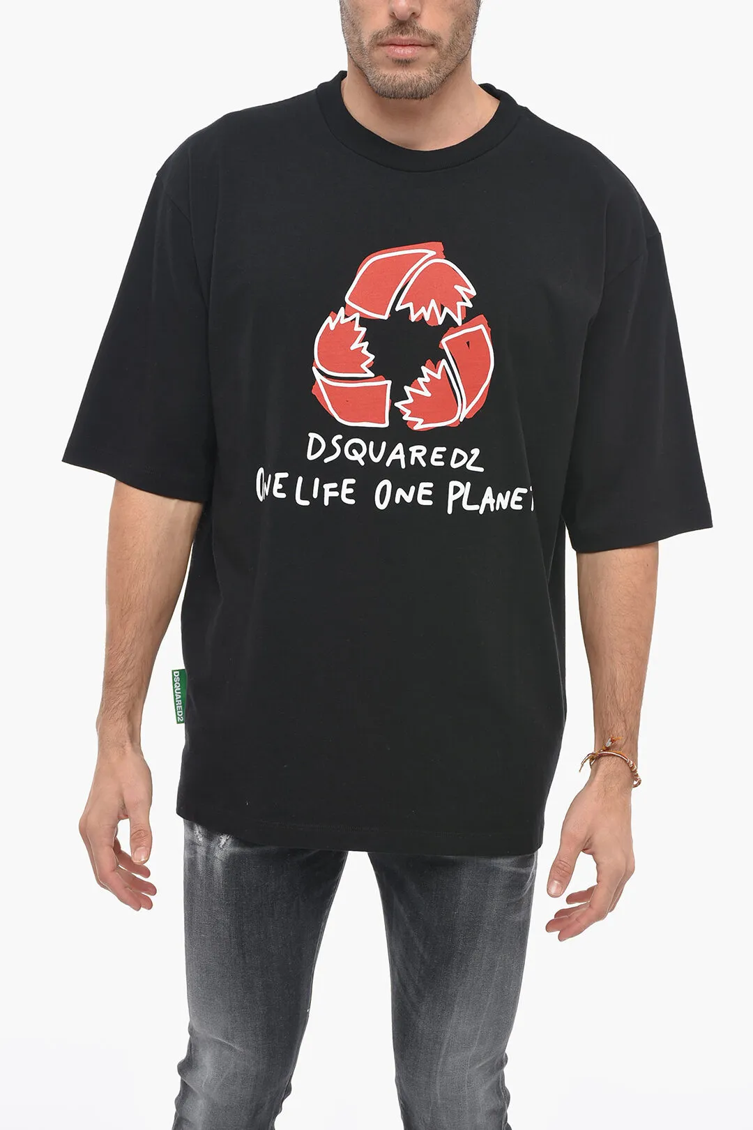 ONE LIFE ONE PLANET T-Shirt Girocollo RECYCLE LEAF con Stampa