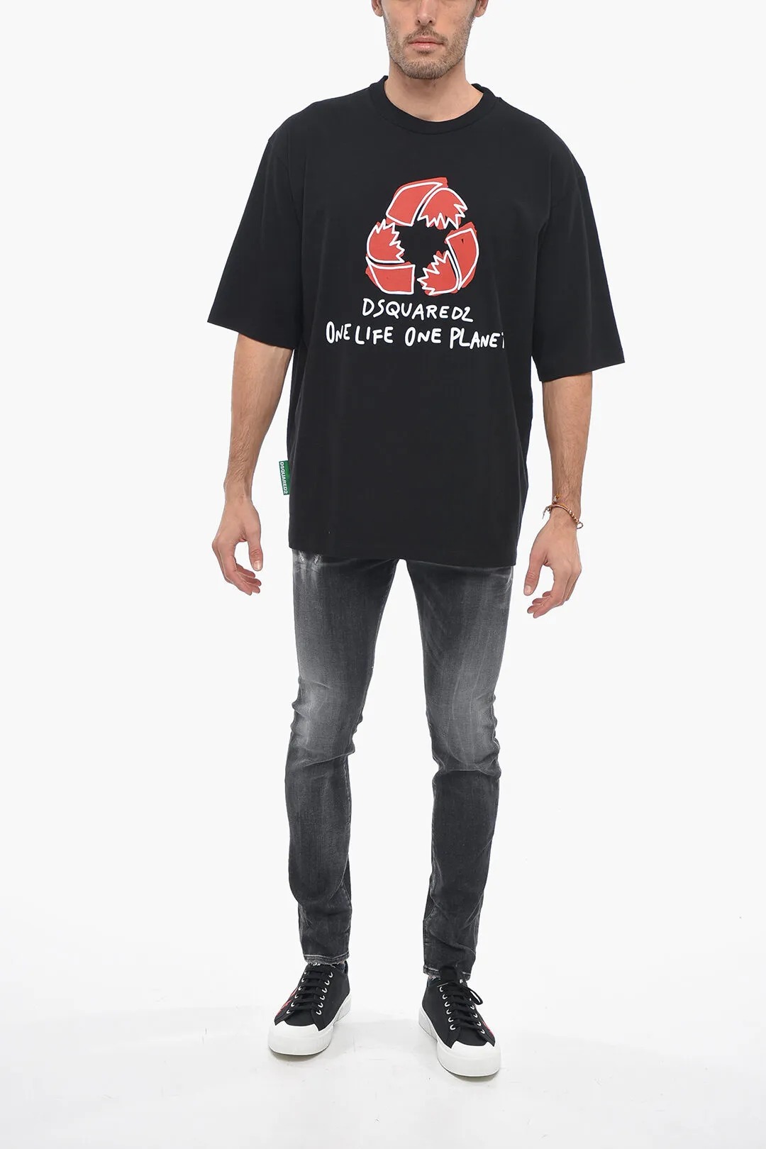 ONE LIFE ONE PLANET T-Shirt Girocollo RECYCLE LEAF con Stampa