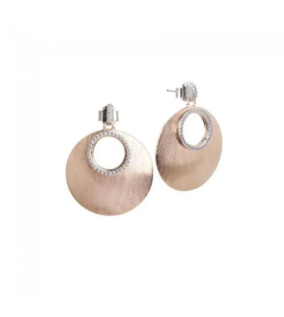 Orecchini donna gioielli Boccadamo Brunilde in bronzo placcati oro rosa con pendente convesso e forato e zirconi xor386rs