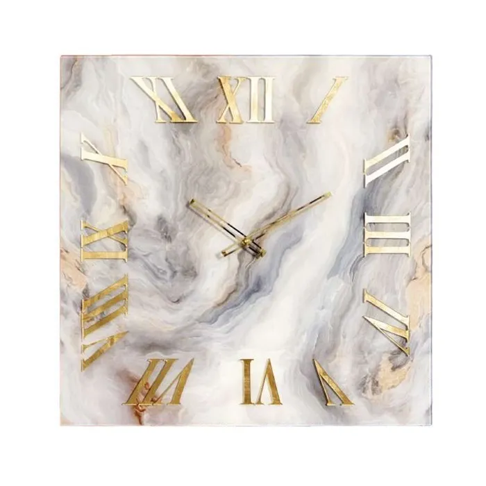 Orologio Da Parete in Vetro Temperato Effetto Marmo Grigio