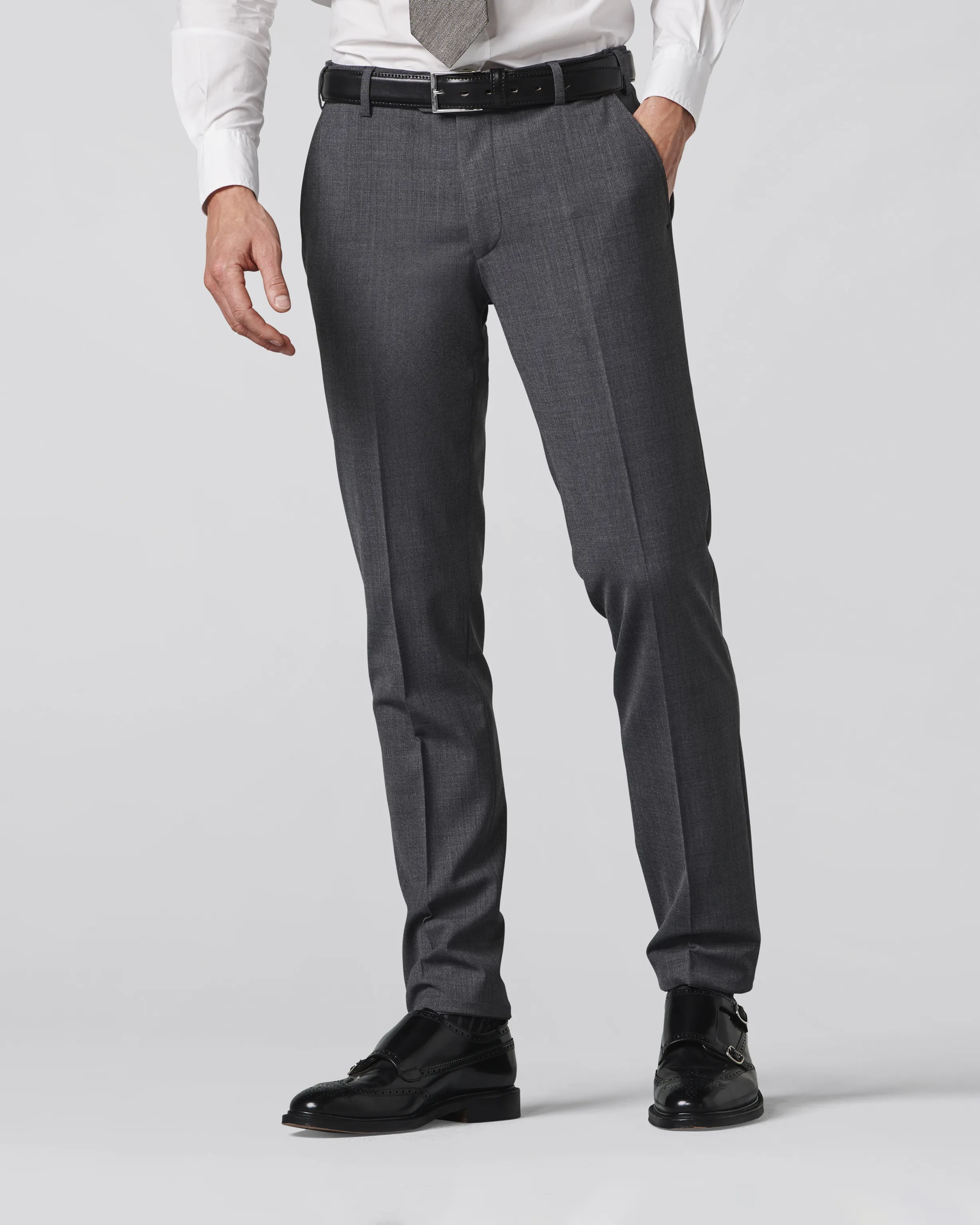 Pantalone chino Oslo grigio in tela di misto lana stretch drop 4