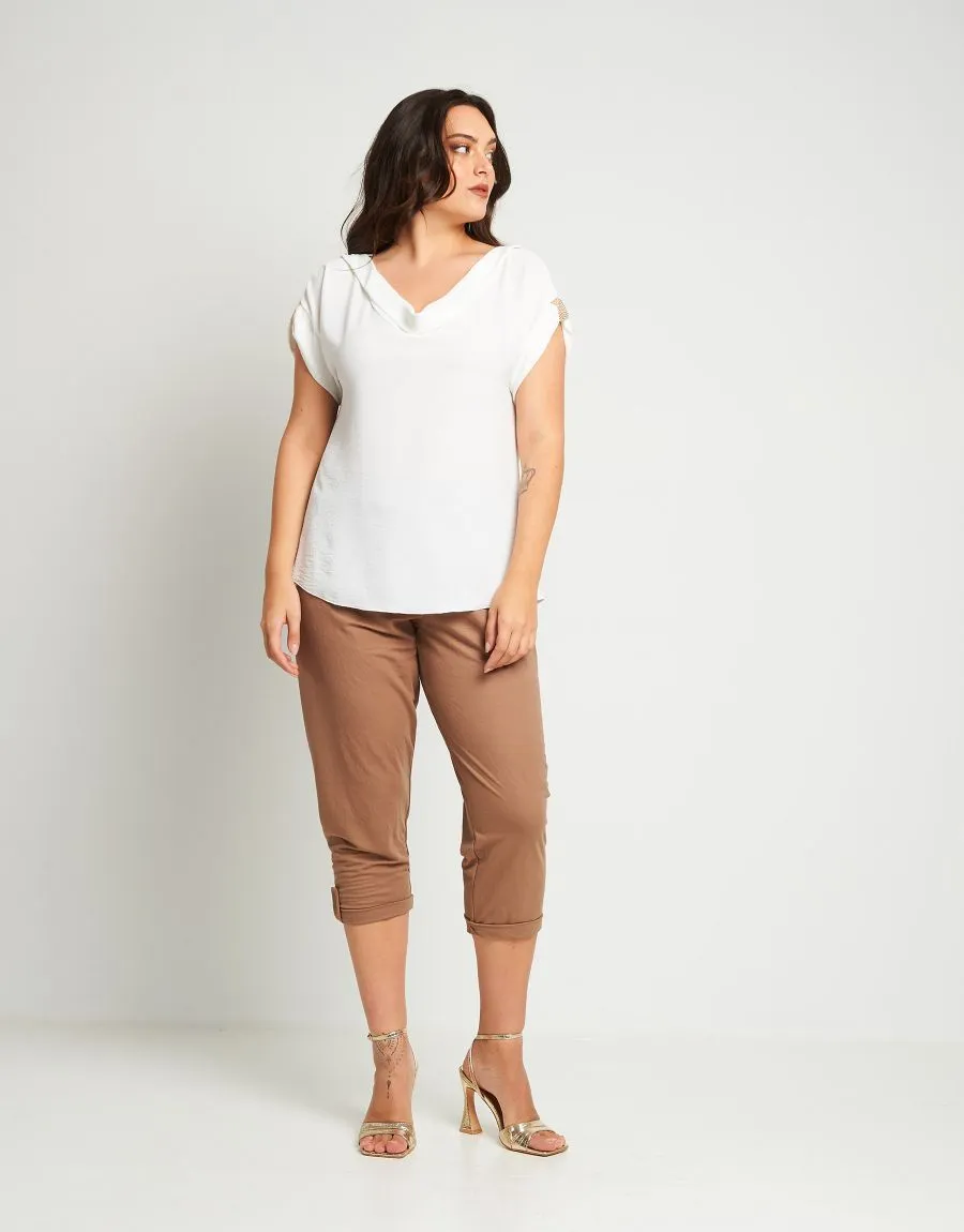 Pantalone in maglia con elastico e risvoltino