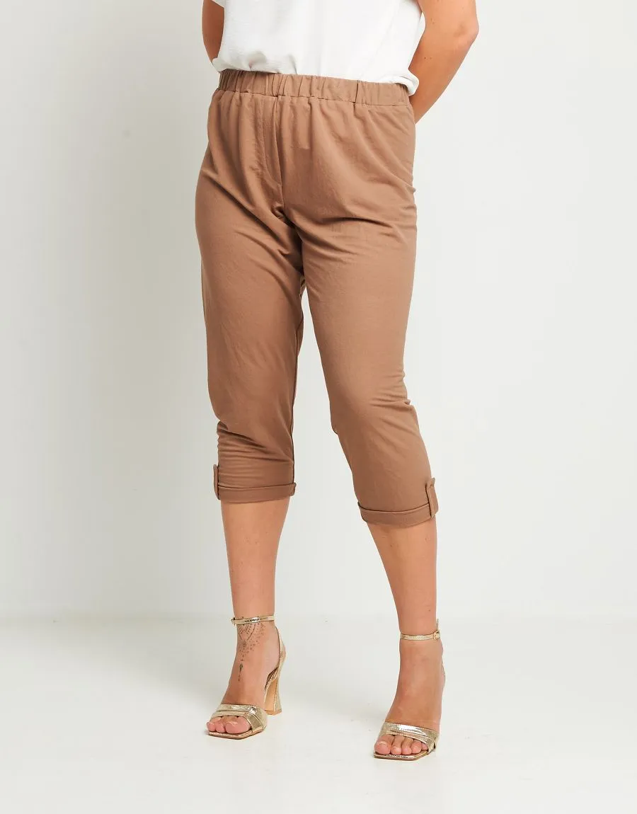 Pantalone in maglia con elastico e risvoltino