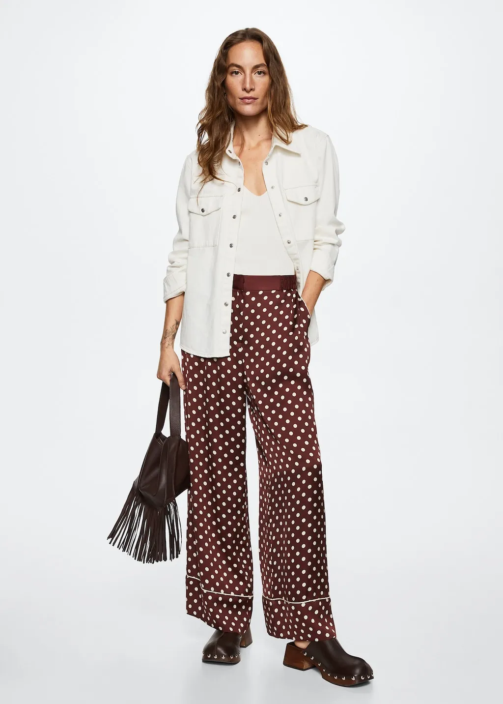 Pantaloni satinati pois