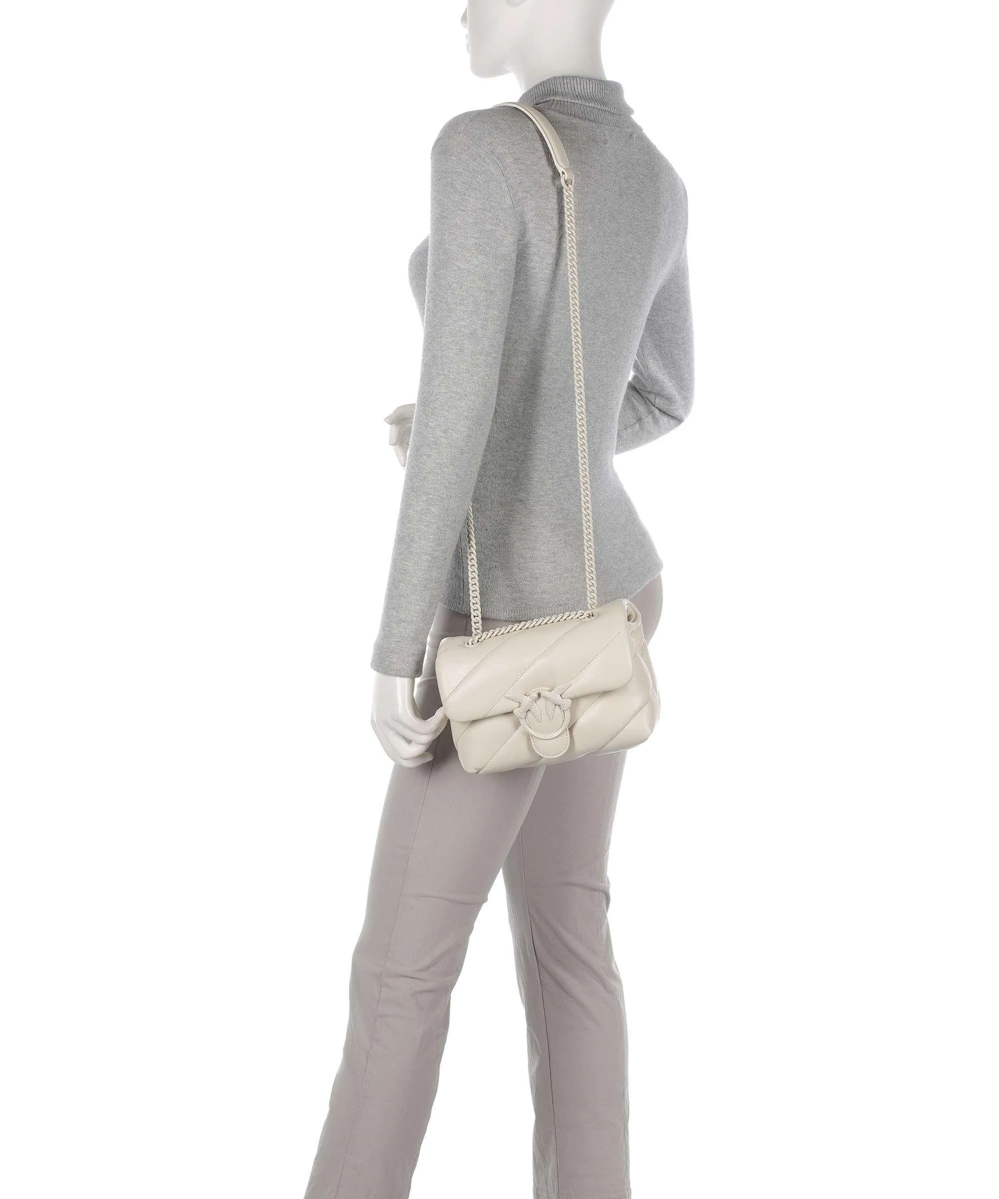  Pinko Love Puff Mini Borsa a spalla pelle di pecora avorio  