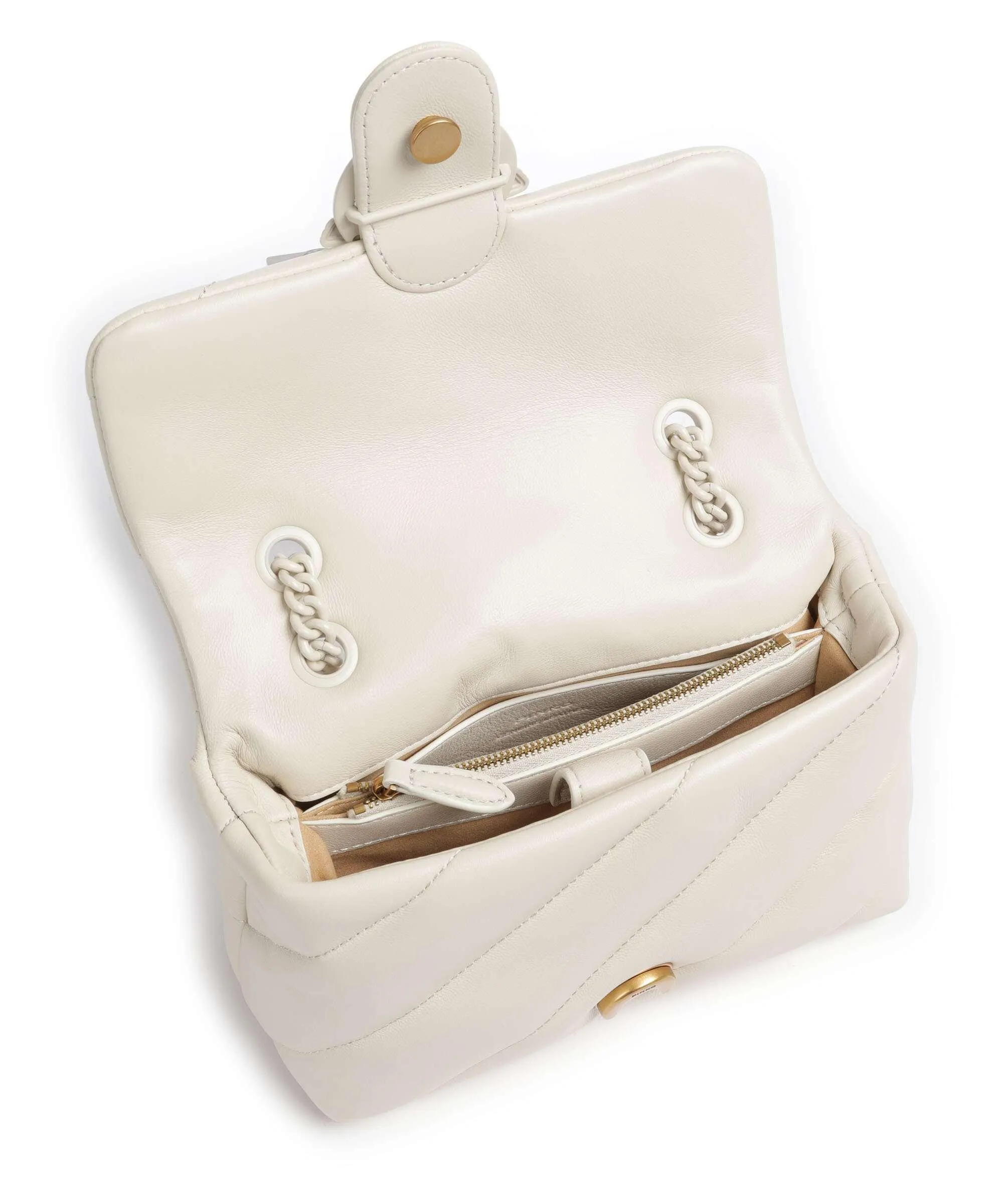  Pinko Love Puff Mini Borsa a spalla pelle di pecora avorio  