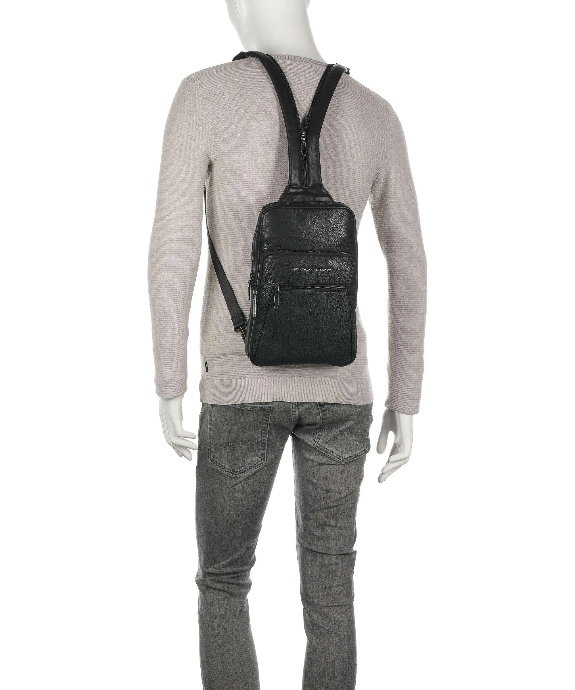  Piquadro Bios Borsa sling pelle di vacchetta grana nero  