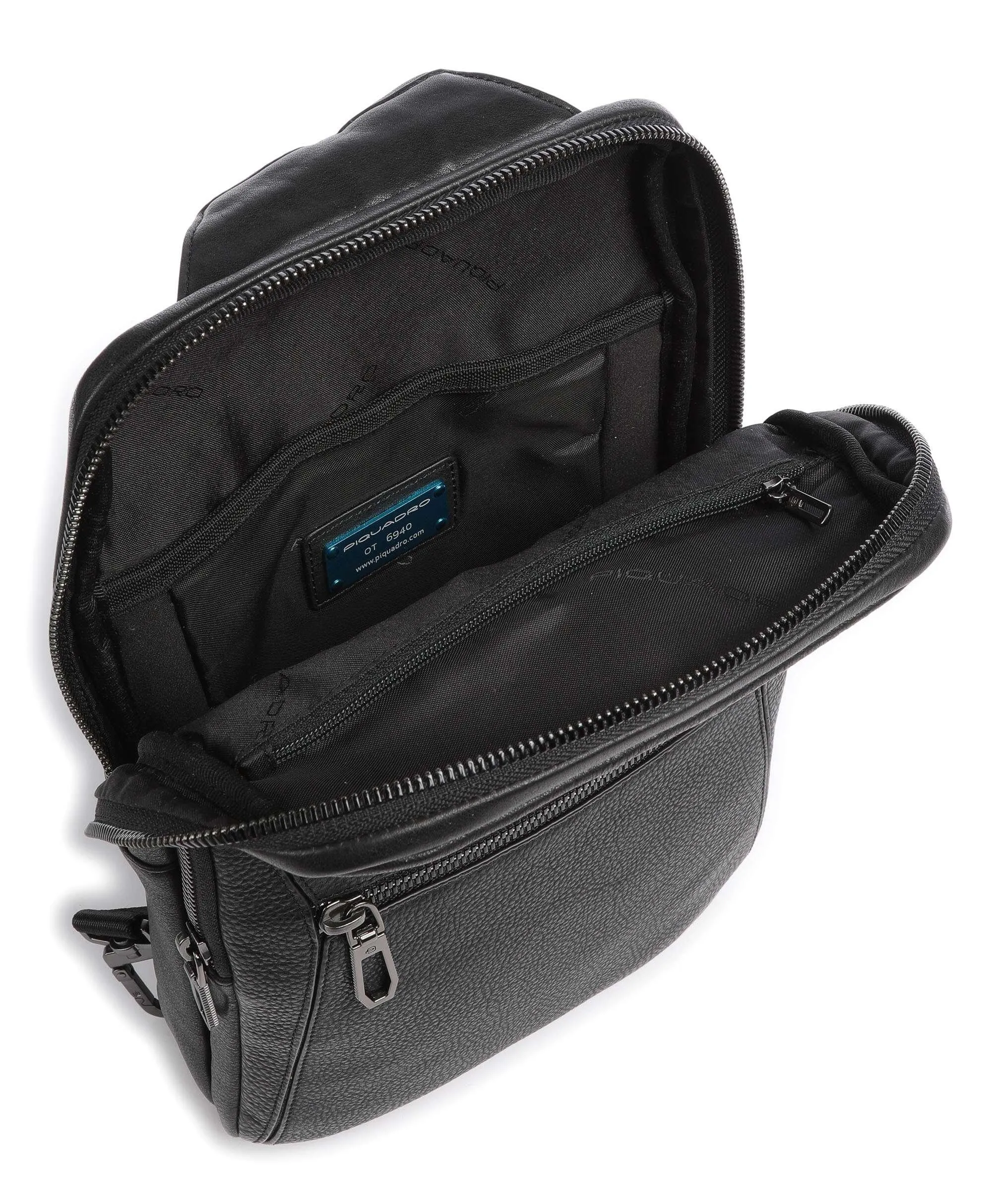  Piquadro Bios Borsa sling pelle di vacchetta grana nero  