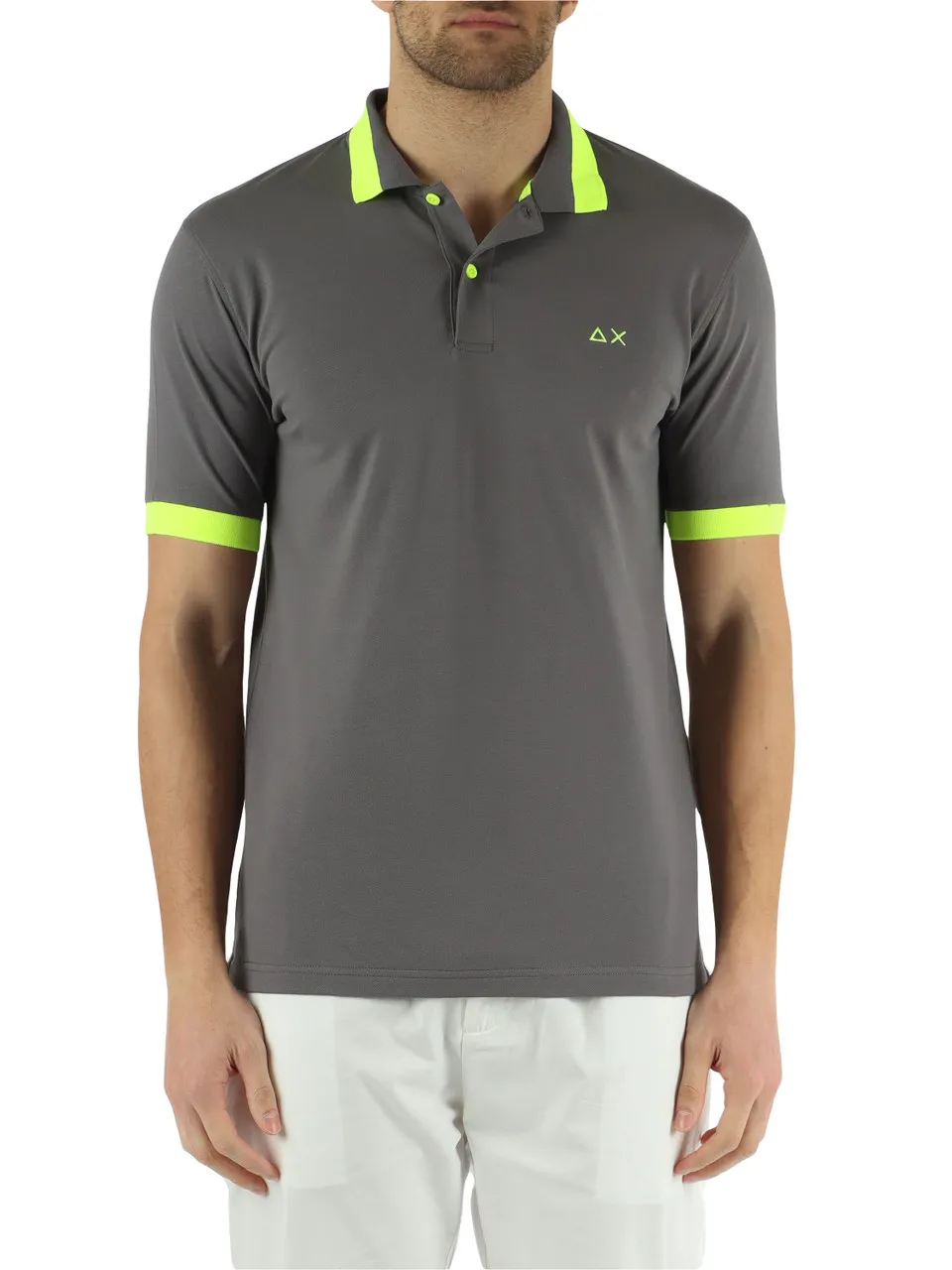 Polo in cotone stretch piquet con profili fluo