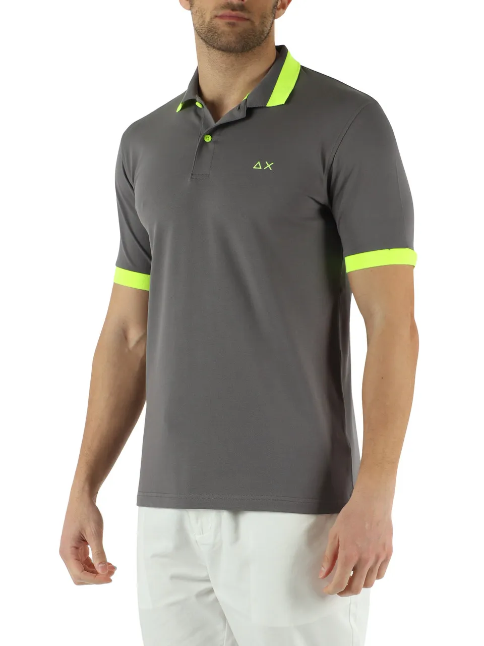 Polo in cotone stretch piquet con profili fluo