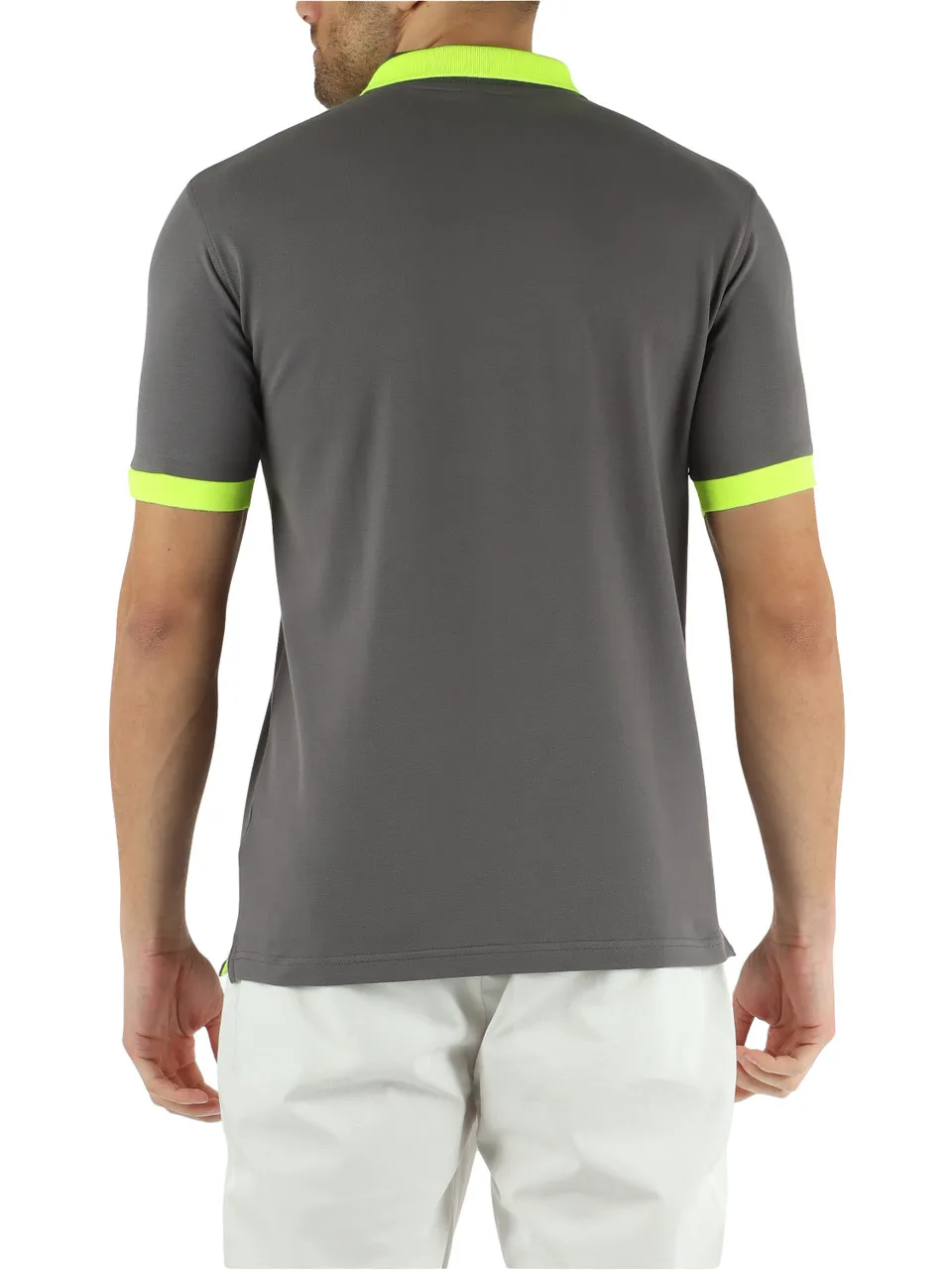 Polo in cotone stretch piquet con profili fluo