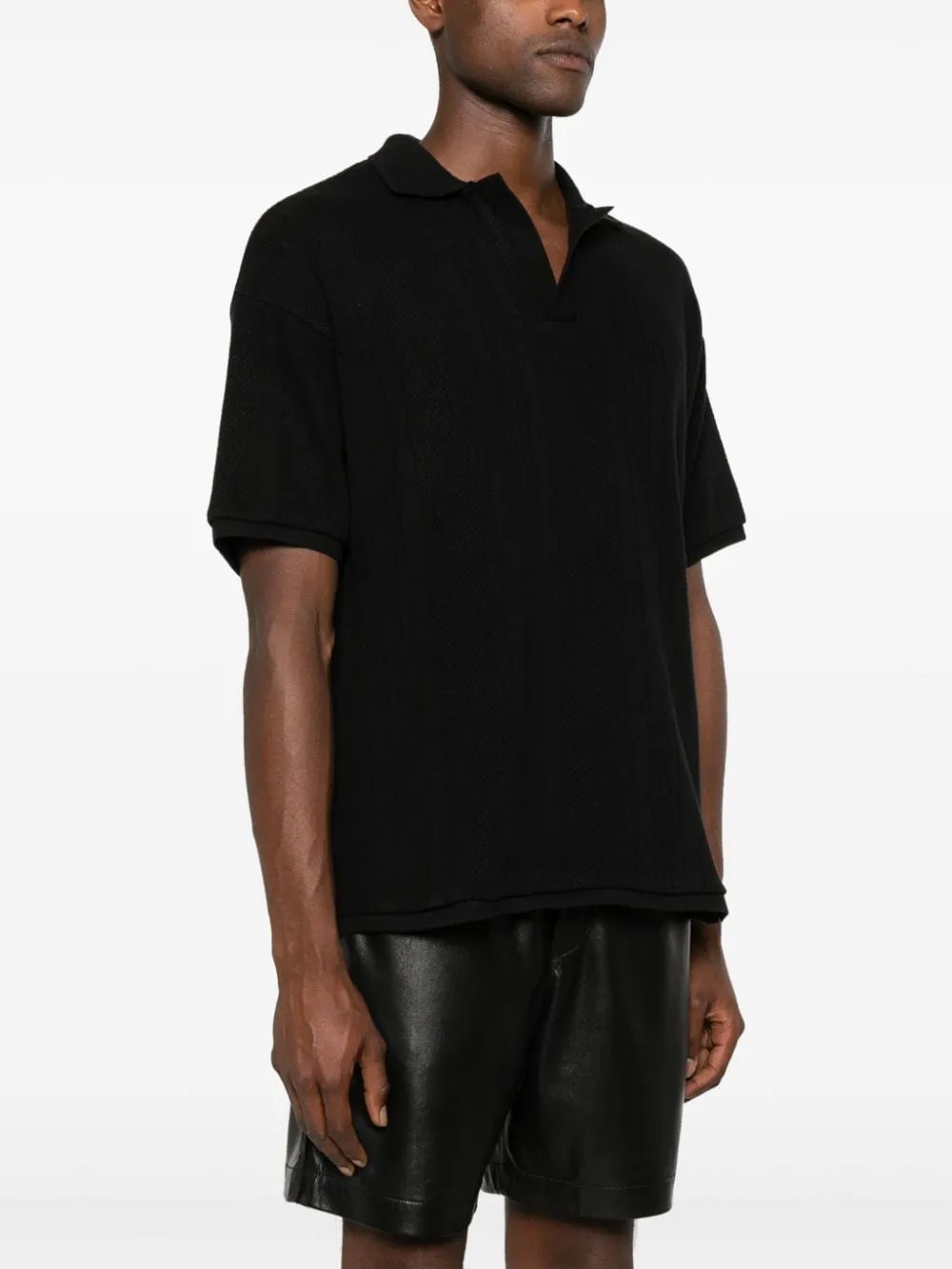 Polo in maglia pointelle in nero di Represent - uomo