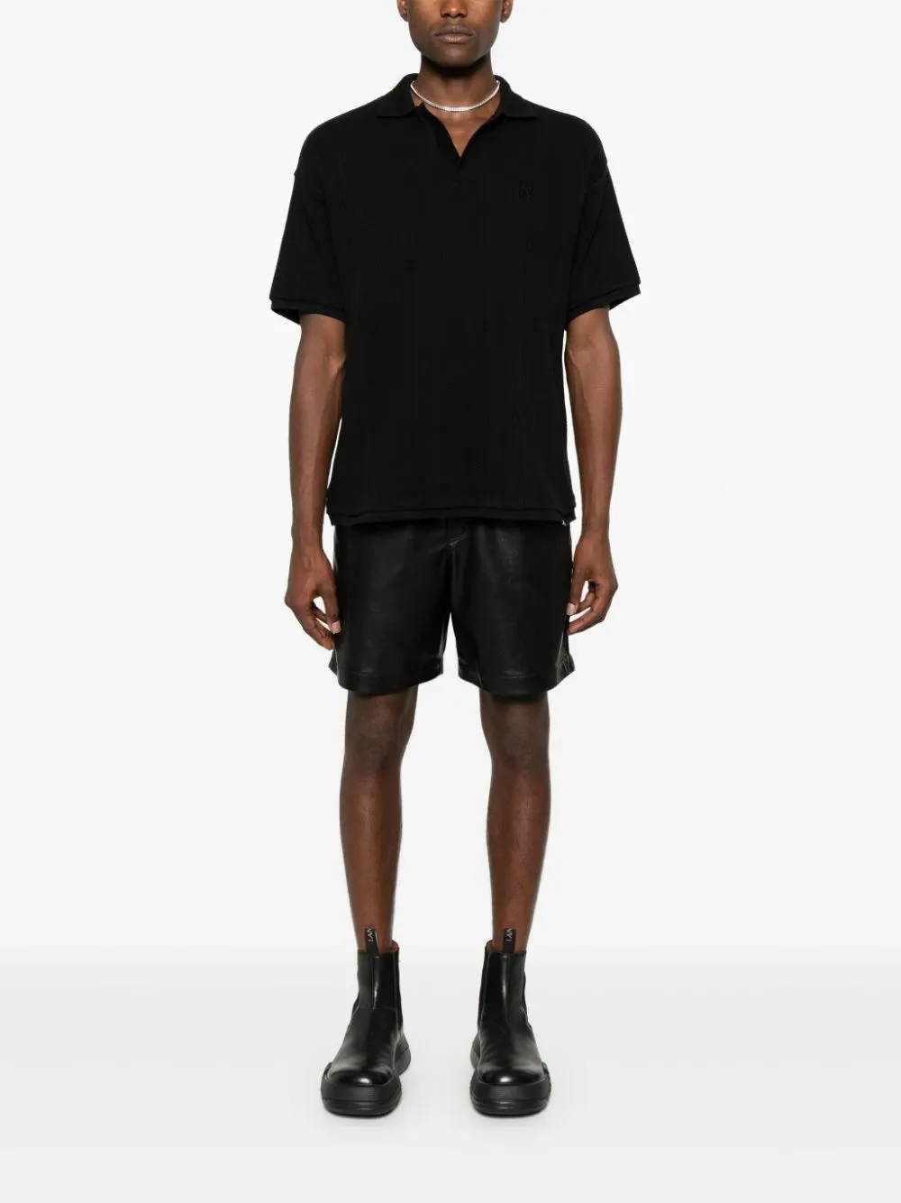 Polo in maglia pointelle in nero di Represent - uomo