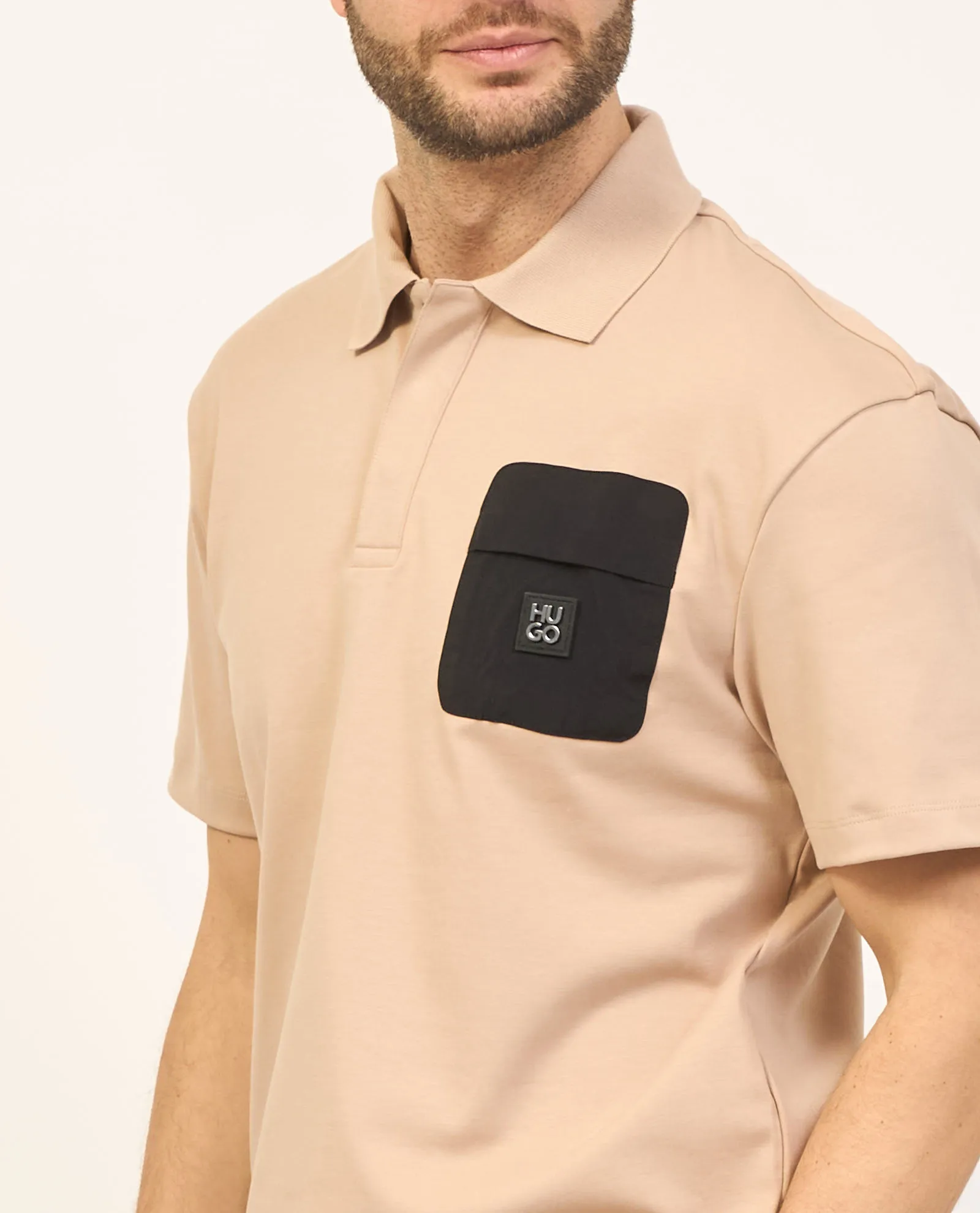 Polo uomo Hugo beige in cotone intrecciato